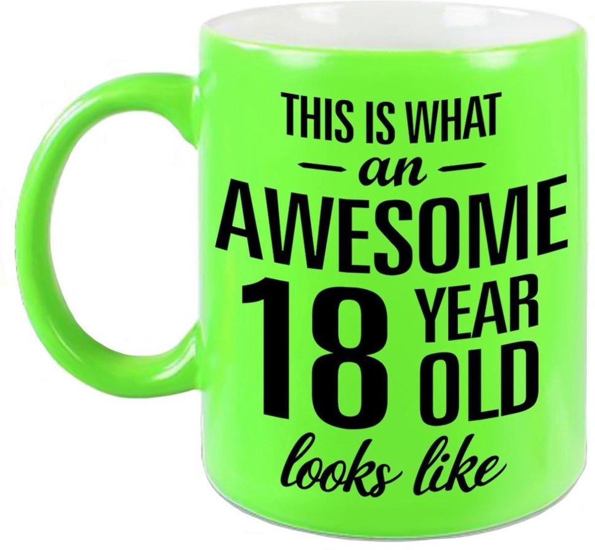 Awesome 18 year cadeau mok / beker neon groen 330 ml