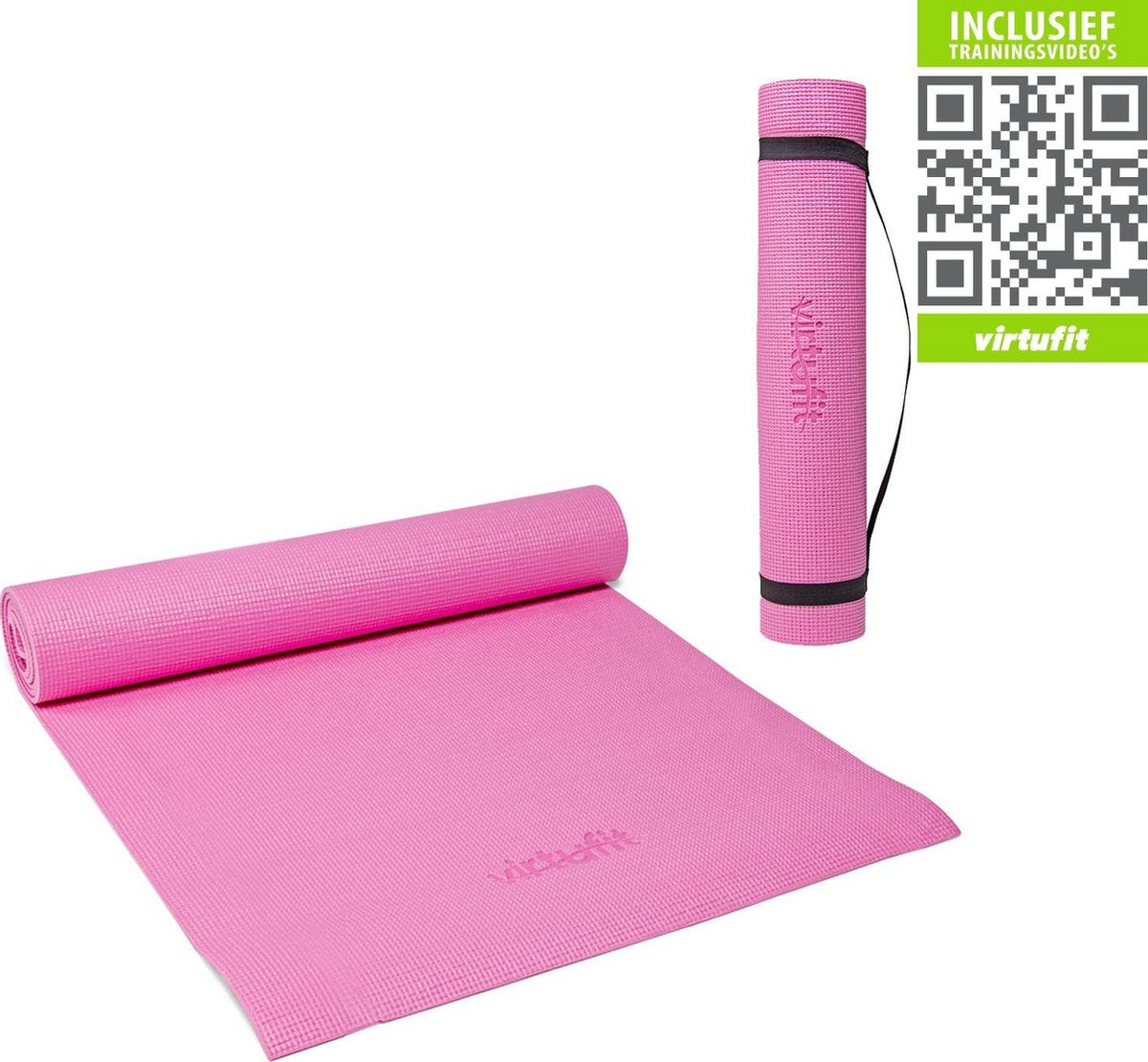 Yogamat - VirtuFit Fitnessmat - Met draagkoord - 183 x 61 x 0.3 cm - Roze - Incl. gratis trainingsvideo