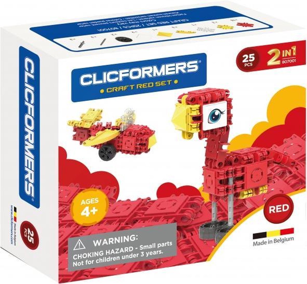 Clicformers bouwblokken - Craft Set rood 25 pcs bouwset - gepatenteerd constructie speelgoed - made in Belgium bouwspeelgoed
