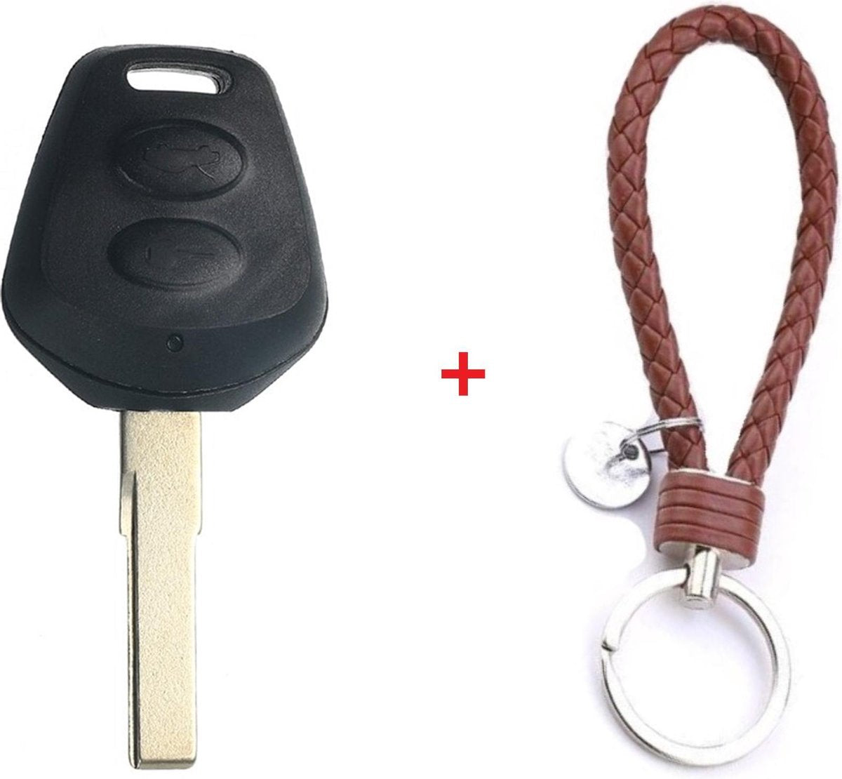 Autosleutel 2 knoppen met sleutelblad HU66RS2 geschikt voor Porsche sleutel / Porsche 911 Carrera Gt / Porsche Boxster / Porsche 968 / Porsche sleutel + gevlochten bruin PU-lederen sleutelhanger.