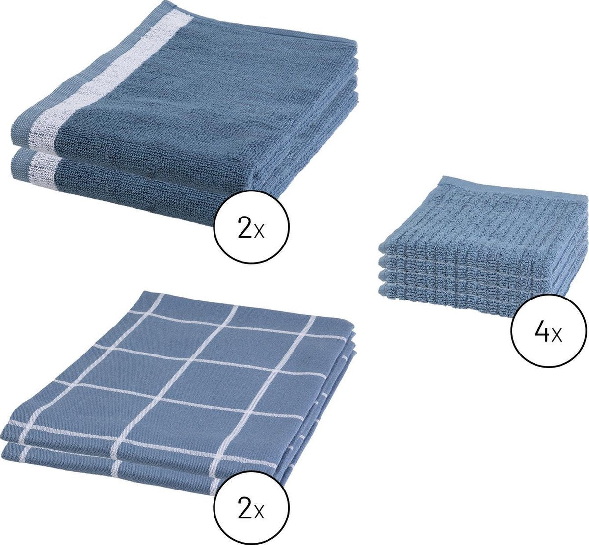 Byrklund Set Blauw - 2x Theedoek 50x70cm + 2x Keukendoek 50x50cm + 4x Vaatdoek 30x30cm