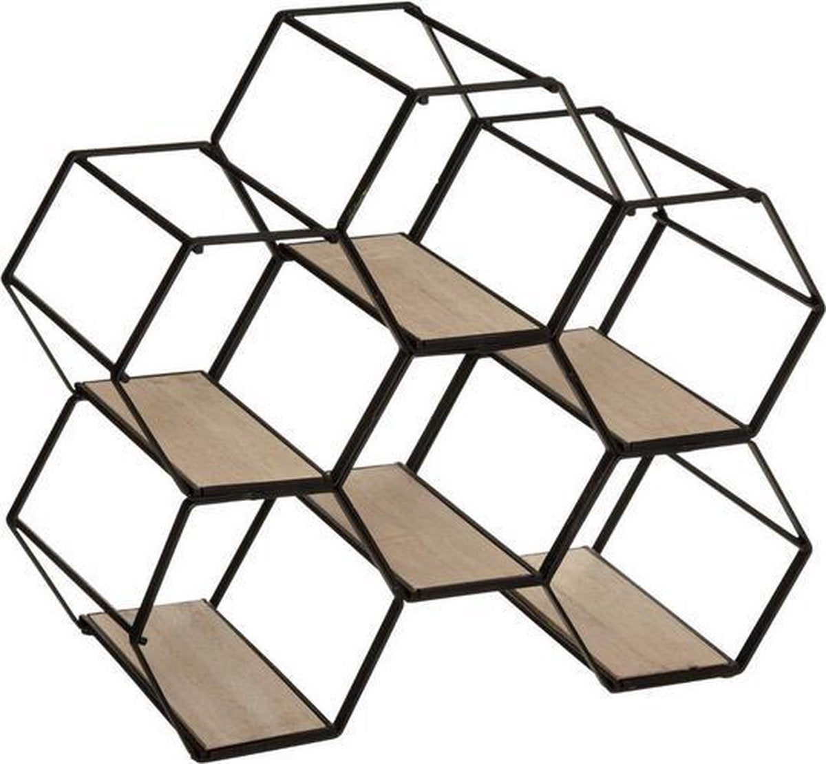 Wijnrek Hexagon Metaal Hout | Hexagonaal flessenrek 6 flessen