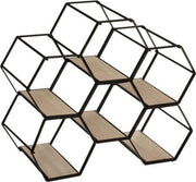 Wijnrek Hexagon Metaal Hout | Hexagonaal flessenrek 6 flessen