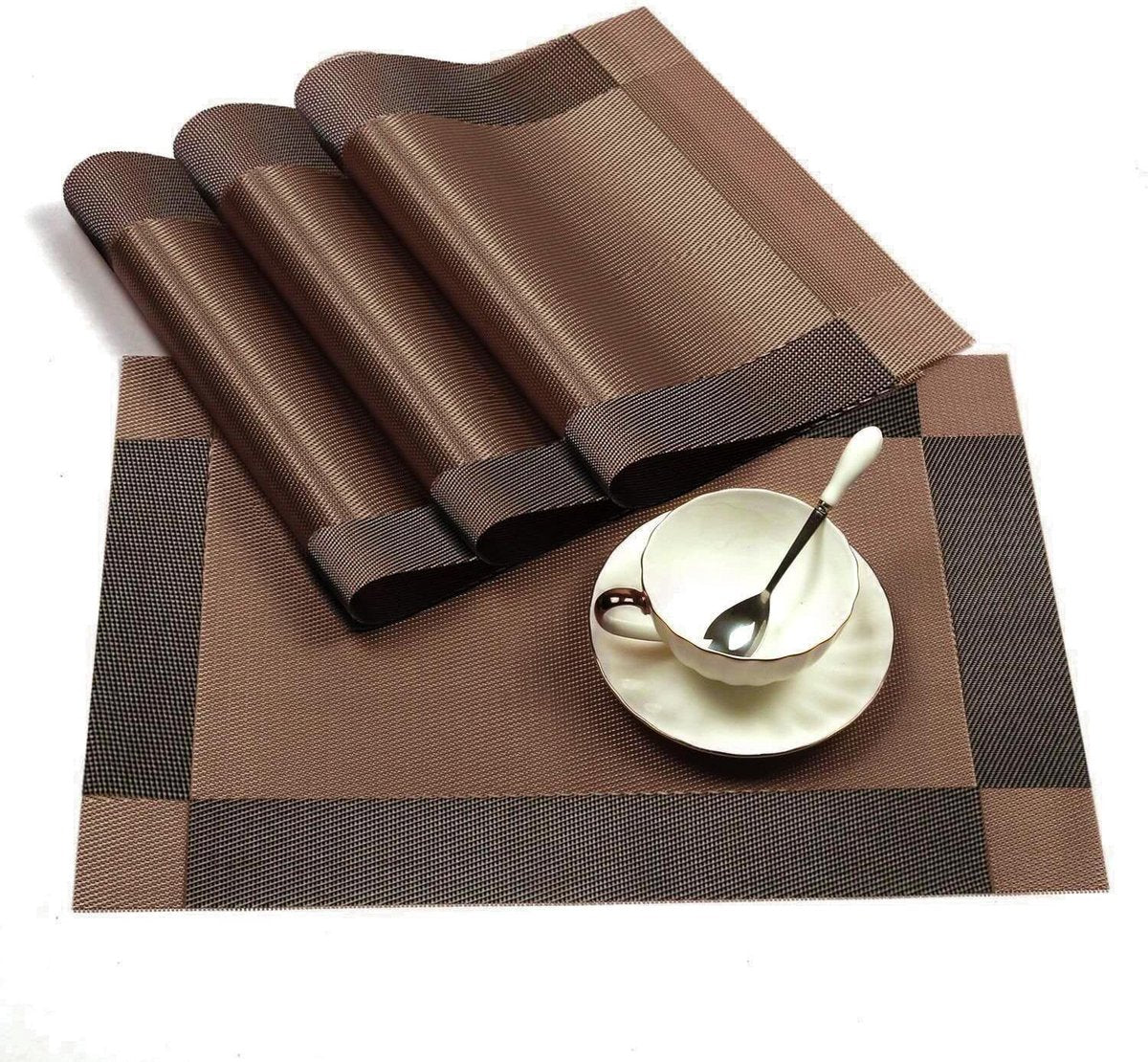 Vitamo™ Duurzame Placemats 4 Stuks - Hittebestendig - Makkelijk schoon - Fijngeweven PVC - 30 x 45cm - Metallic bruin