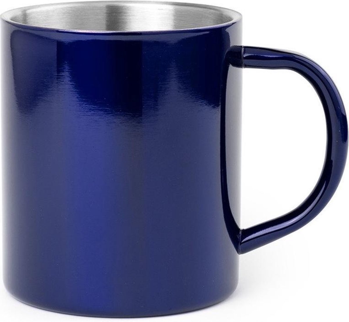 1x Drinkbeker/mok blauw 280 ml - RVS - Blauwe mokken/bekers voor onbijt en lunch
