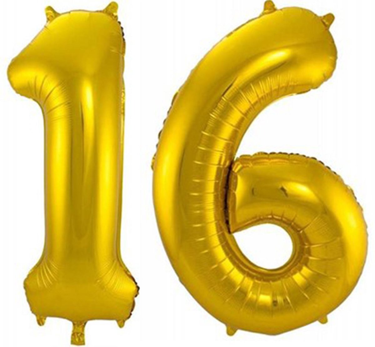 Folie ballon cijfer 16 jaar – 80 cm hoog – Goud – Sweet Sixteen - met gratis rietje - Feestversiering