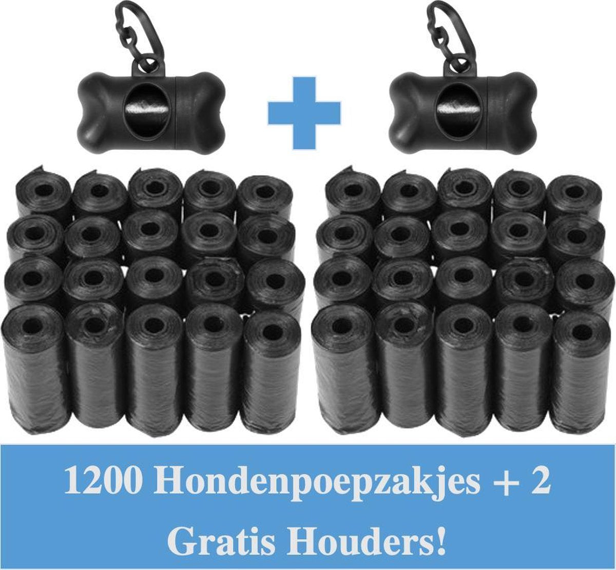 ElegaPet Hondenpoepzakjes Zwart - 1200 stuks - Ecologisch - Poepzakjes Hond - 80 rollen - Met 2 Dispensers