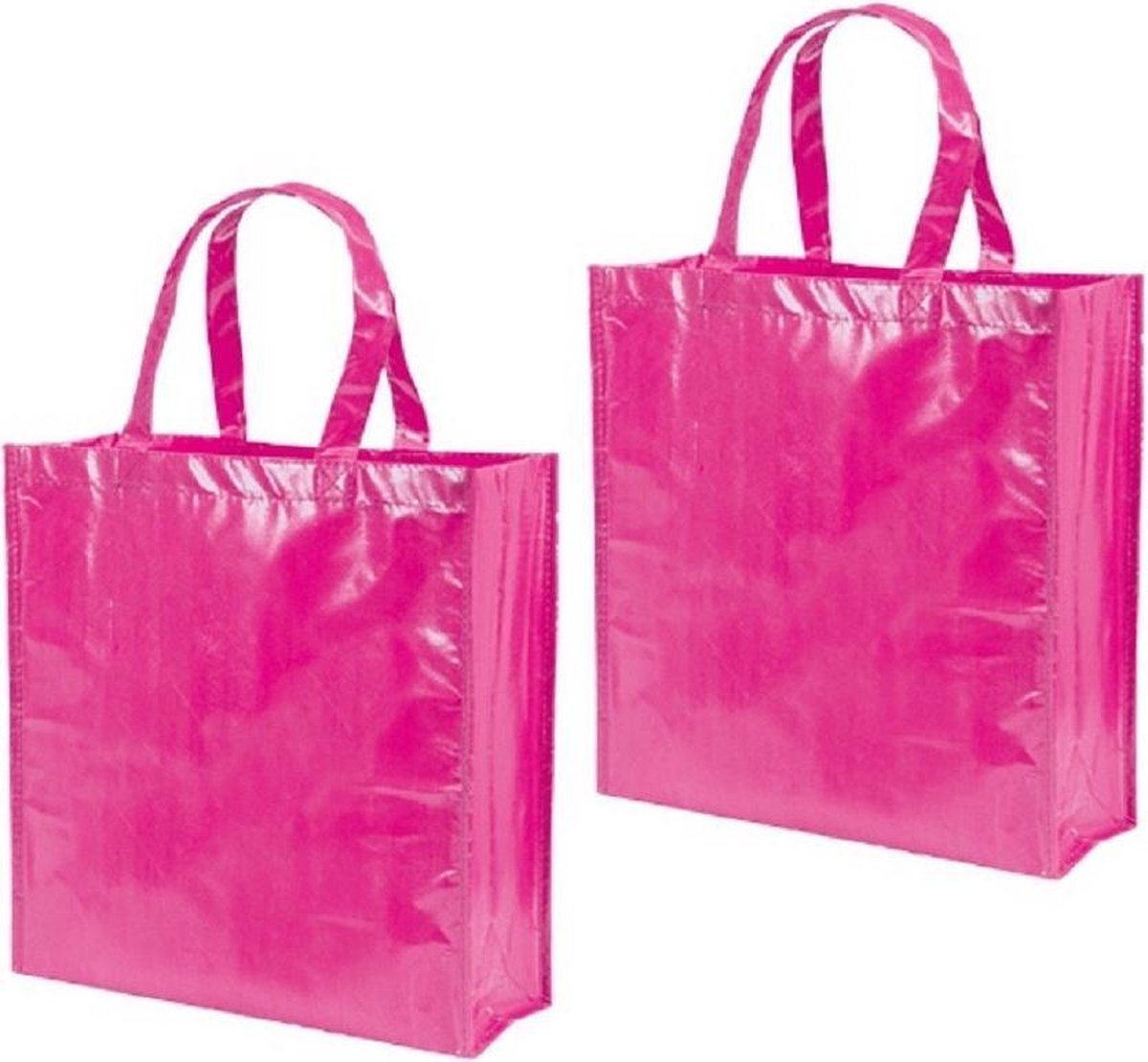 2x stuks boodschappentassen shoppers fuchsia roze 38 cm - Tassen en shoppers