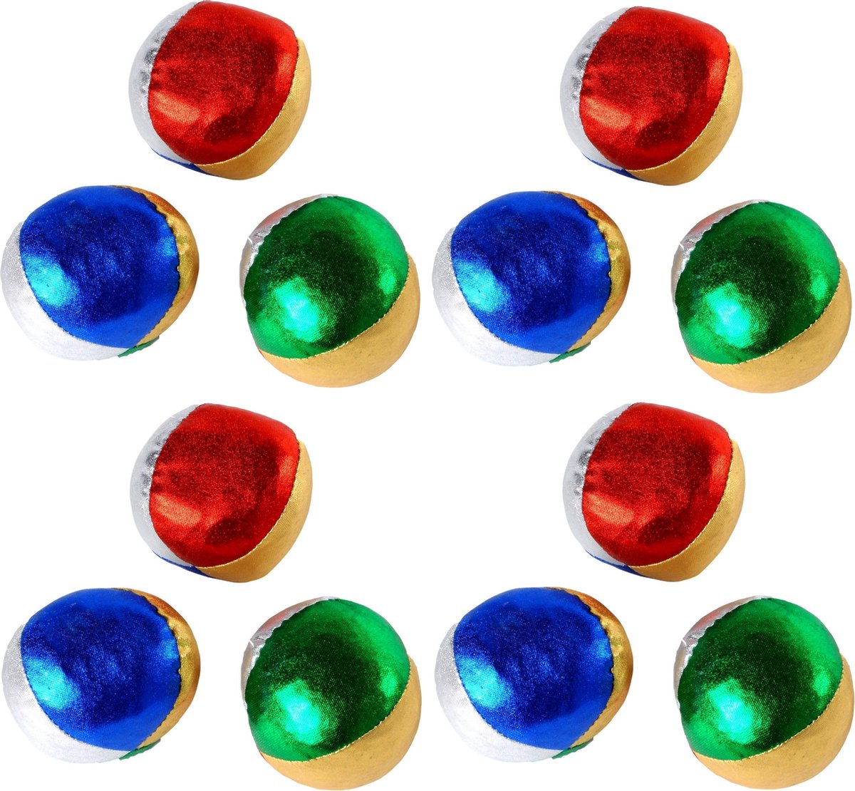 12x Jongleerballen gekleurd metallic speelgoed - Ballen gooien/jongleren - Sportief speelgoed voor kinderen