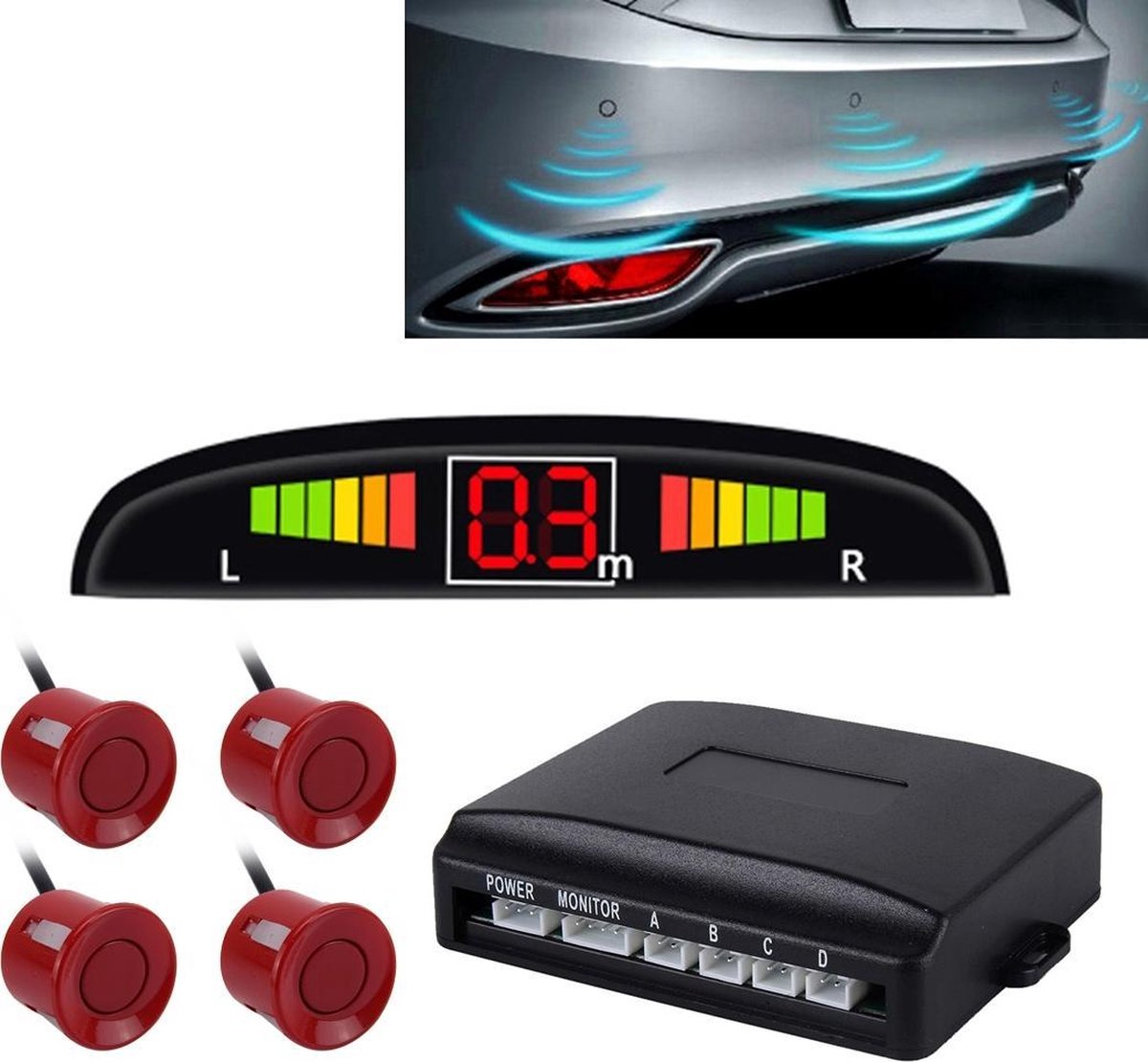 Auto zoemer achteruit back-up radarsysteem - Premium kwaliteit 4 parkeersensoren Auto achteruit back-up radarsysteem met LCD-display