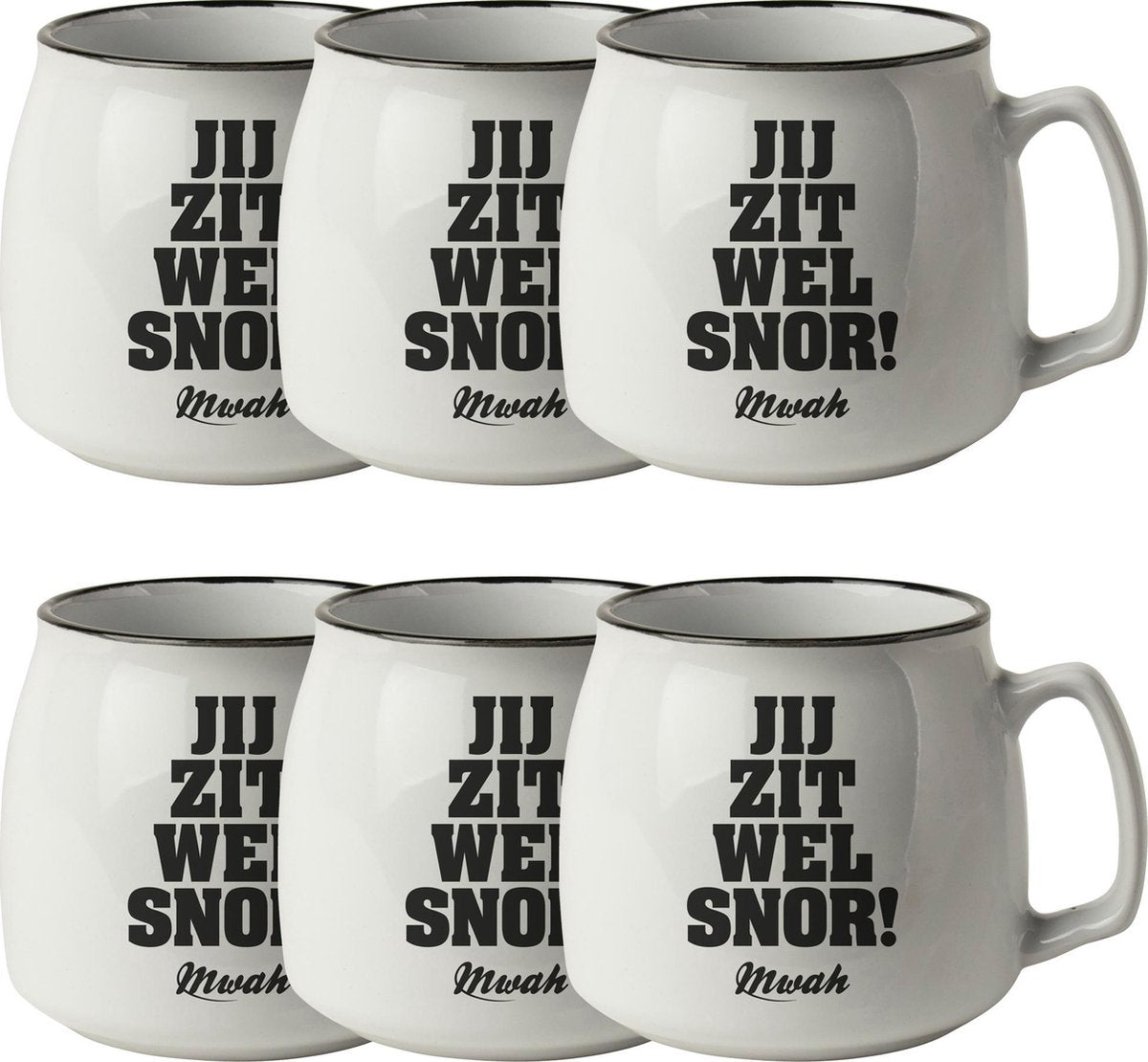 Mok 350ml "Jij zit wel snor" - set 6 stuks