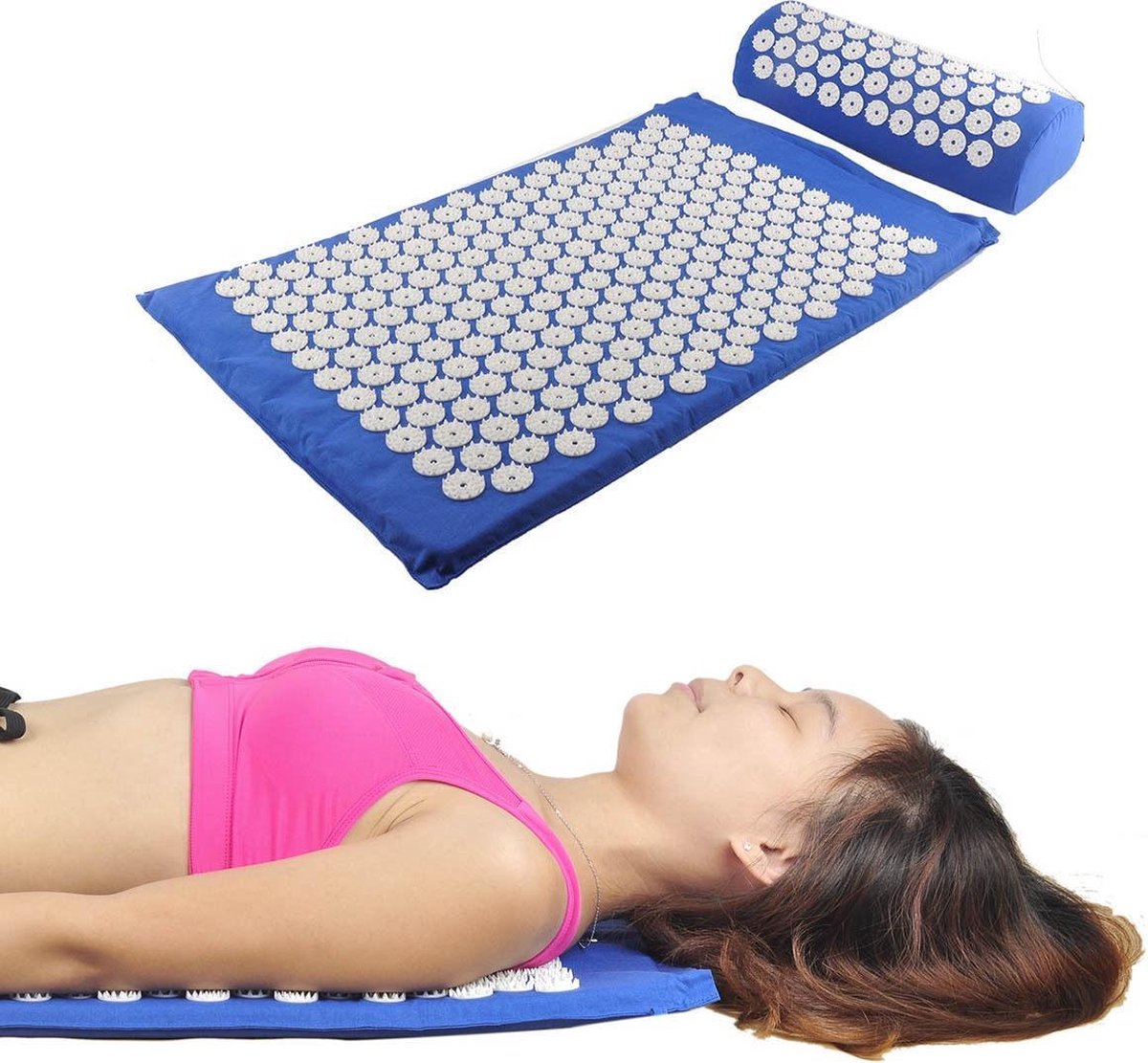Accupressuur Spijkermat Met Kussen & Opbergtas Set - Yoga / Accupressure Yantra Fitness Sport Massage Mat Pad - Massagemat Blauw
