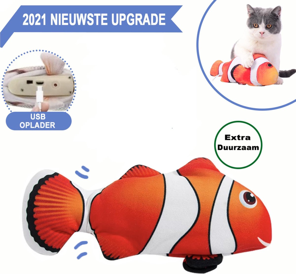 Elektrisch kattenspeeltje – Kattenspeeltje – Extra Makkelijk te Gebruiken - Dansende Vis – Bewegende Vis – Catnip Vis – Diervriendelijk Kattenspeeltje – Visspeeltje – USB Oplaadbaar – Vis voor katten om me te spelen – Wasbaar – 30 cm