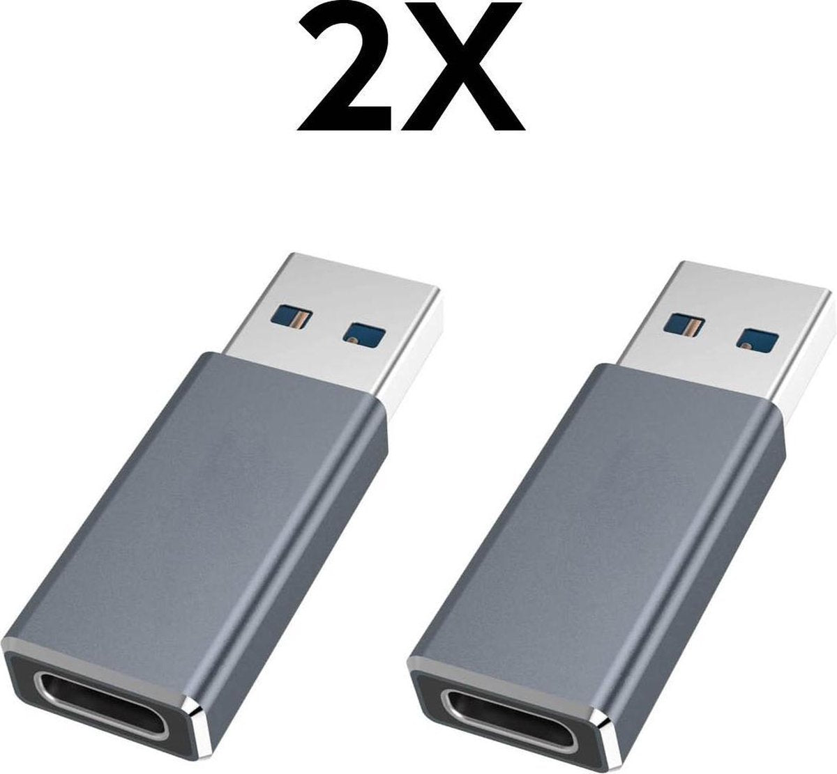 USB naar USB-C Splitter - USB-A USB-C - USB 3.0 Hub ADAPTER - Macbook pro - Macbook Air-  2pack - Donker Grijs