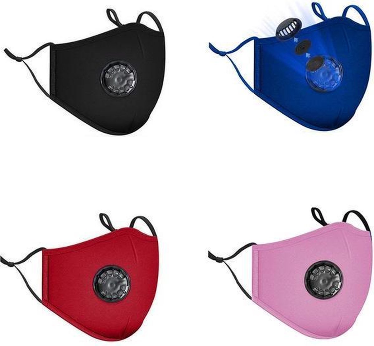 4 stuks Herbruikbare Mondkapje - Valve mondmasker Mix kleuren