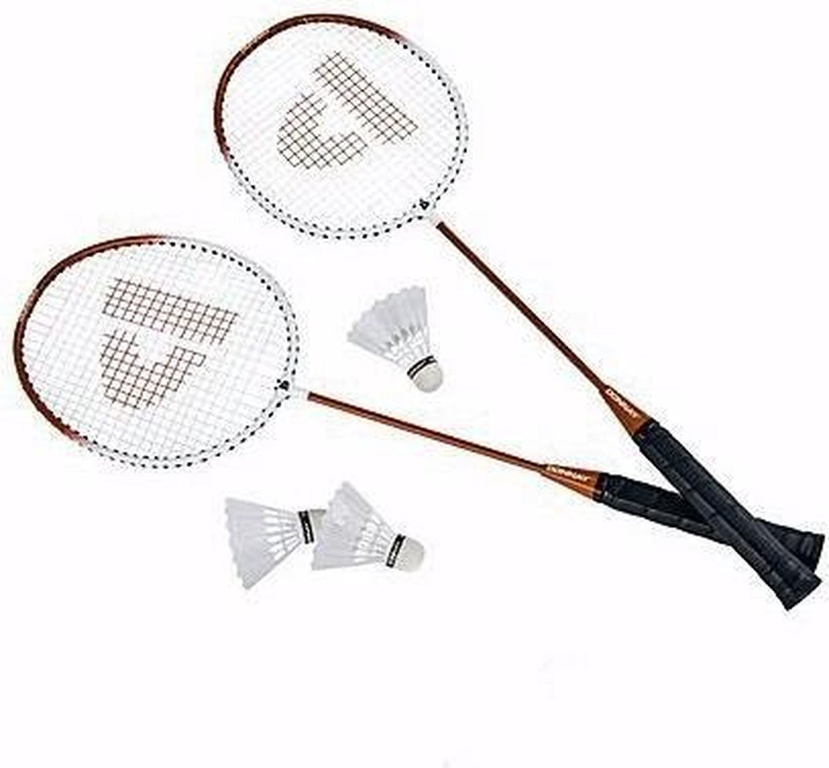 Oranje badmintonrackets met shuttels