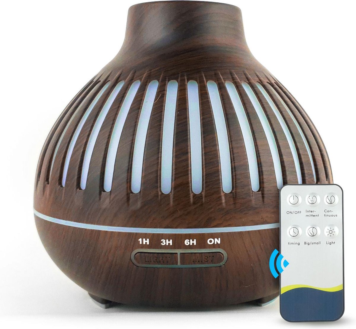 Aroma Diffuser Luchtbevochtiger 400ml met Afstandsbediening – Aromatherapie - Donkerbruin houtmotief