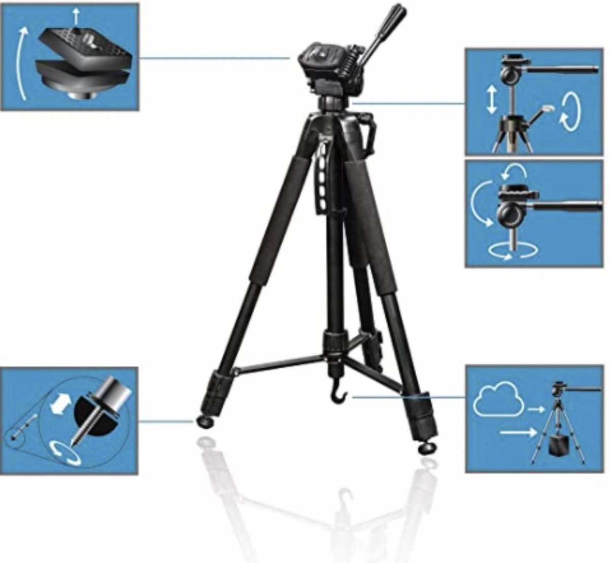 Camera Tripod Statief Met Handgreep en Hendel inc. Bluetooth Remote en waterpas - Smartphone Tripod - Statief