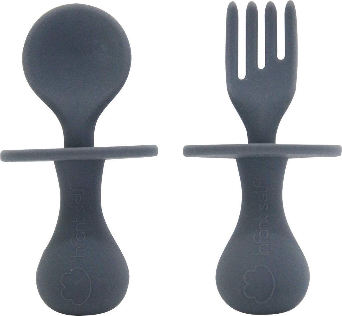 Wallsy Baby Bestek Siliconen Vork En Lepel | Oefenbestek / Babyservies | Helpt baby’s en peuters zelfstandig eten | Ideale Cadeau | Grijs