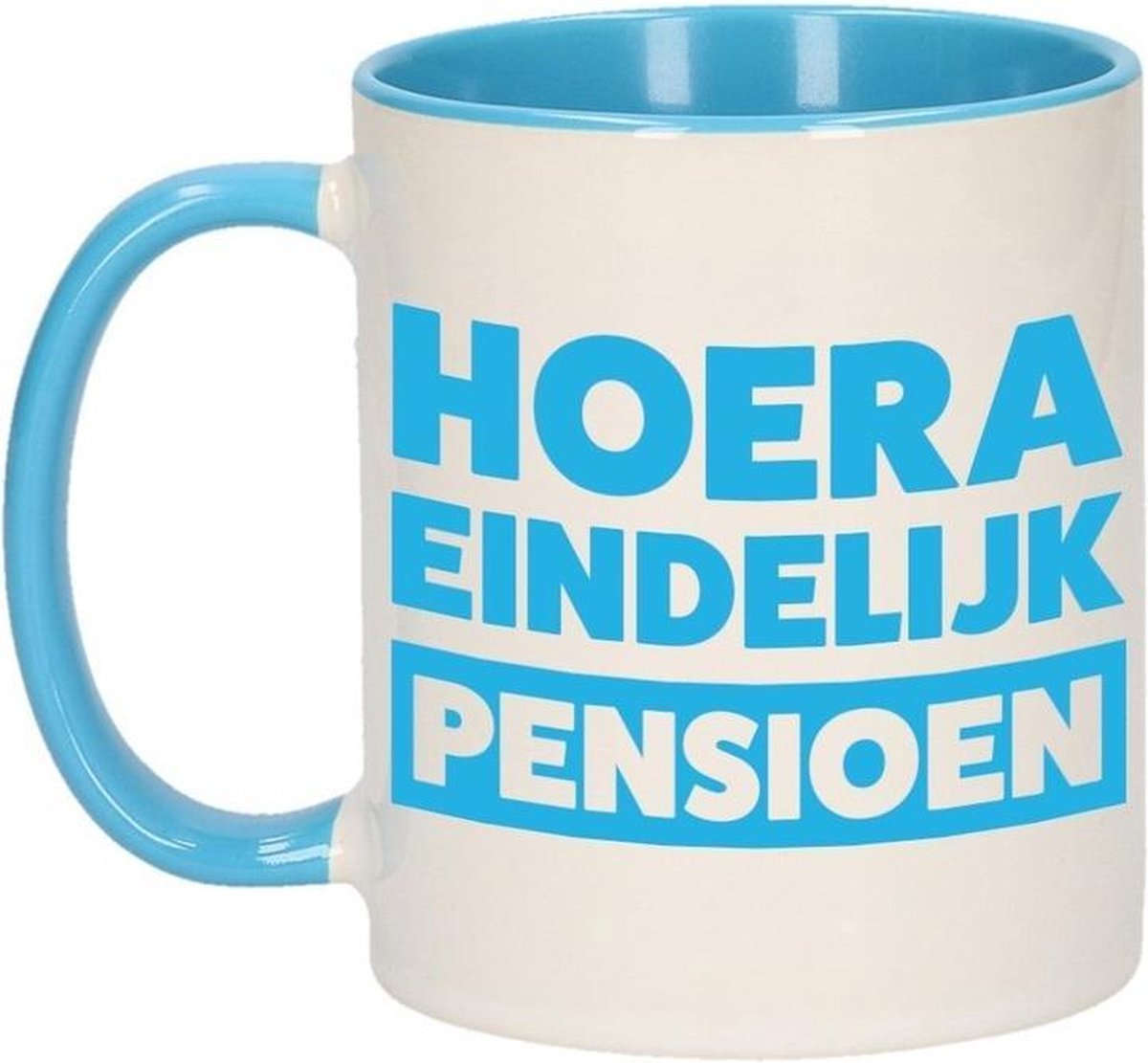 Pensioen mok / beker blauw Hoera eindelijk met pensioen 300 ml