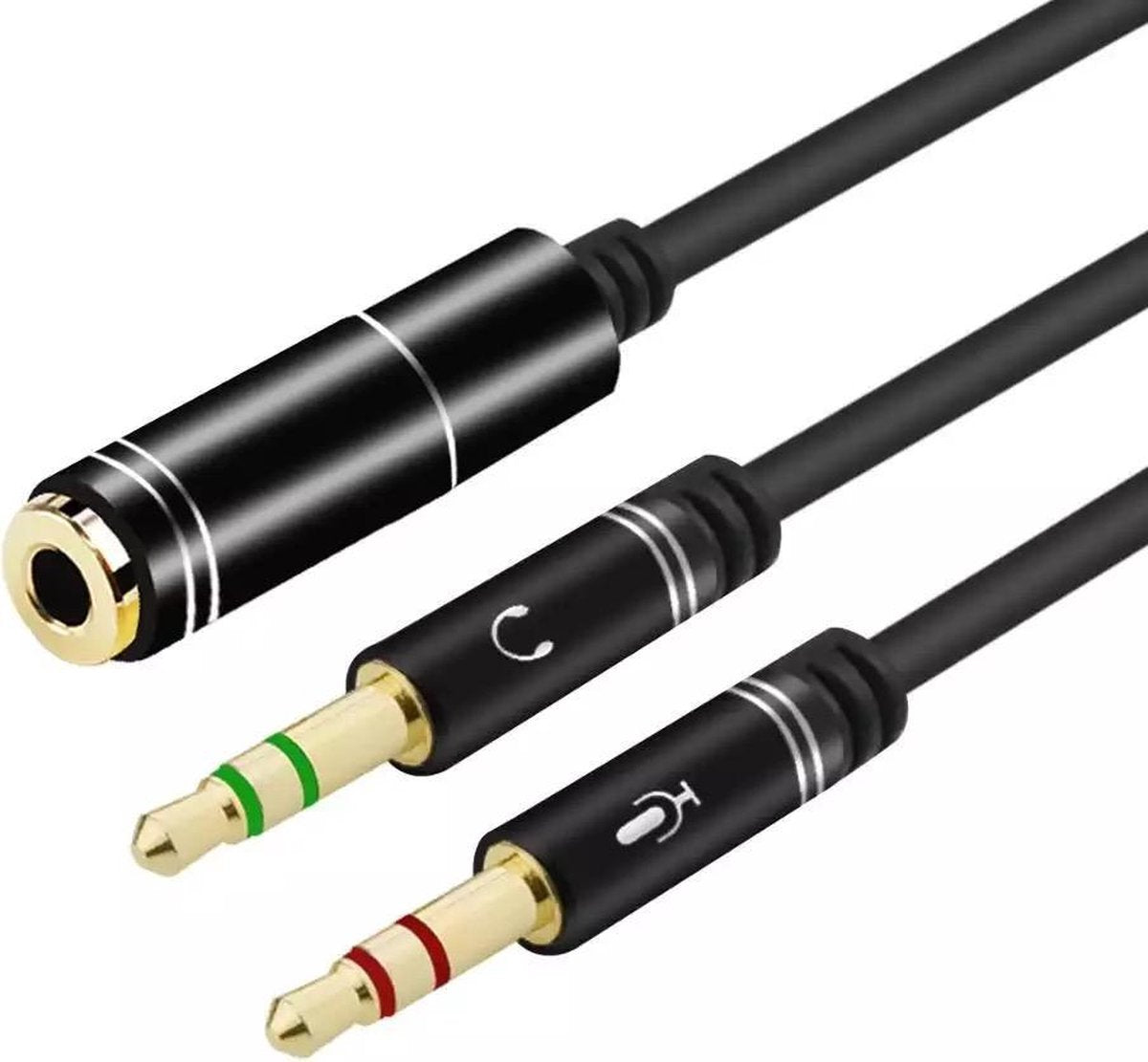LOUZIR 3.5mm Jack Aux Female Dual Male Headset Microfoon 4-Pin Audio Splitter - Zwart