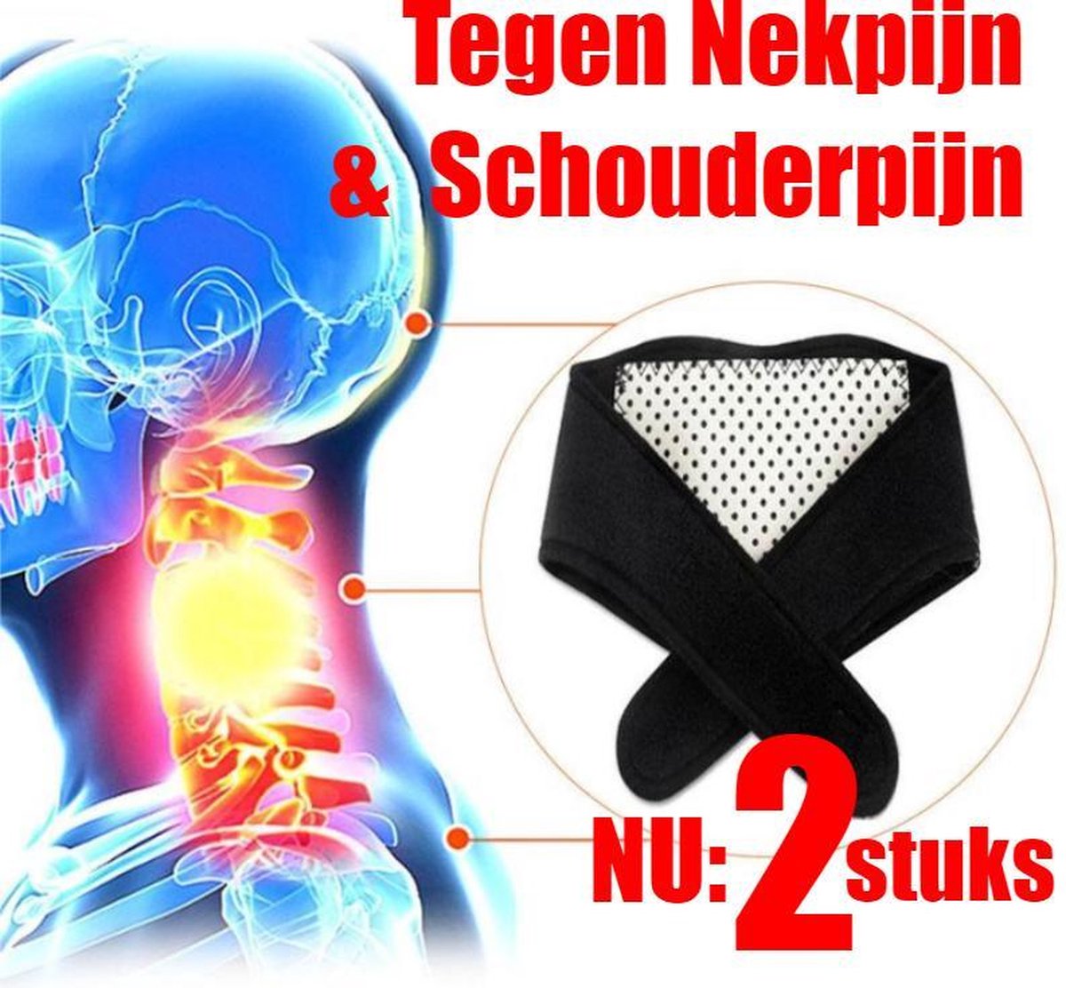 2 STUKS Orthopedische Toermalijn Infrarood Magnetische Massage Zelfverwarmend - Nekpijn - Nekklachten - Nekband - Nekbrace - Betere Nachtrust / Slapen