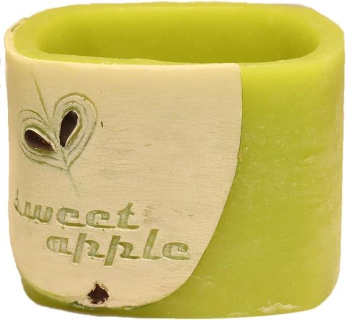 Groene appel geurende vierkante wax windlicht 95/130/130 (incl. 1 stuks 3 uurs theelicht)