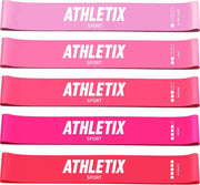 Athletix® - Weerstandsbanden Set - Booty Bands met Gratis Draagtas en Oefeningen - 5 Stuks - Roze