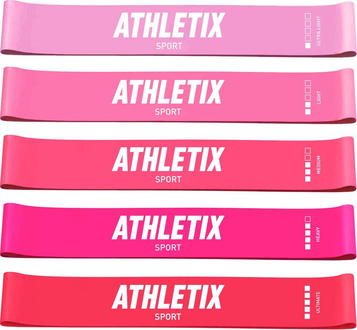Athletix® - Weerstandsbanden Set - Booty Bands met Gratis Draagtas en Oefeningen - 5 Stuks - Roze