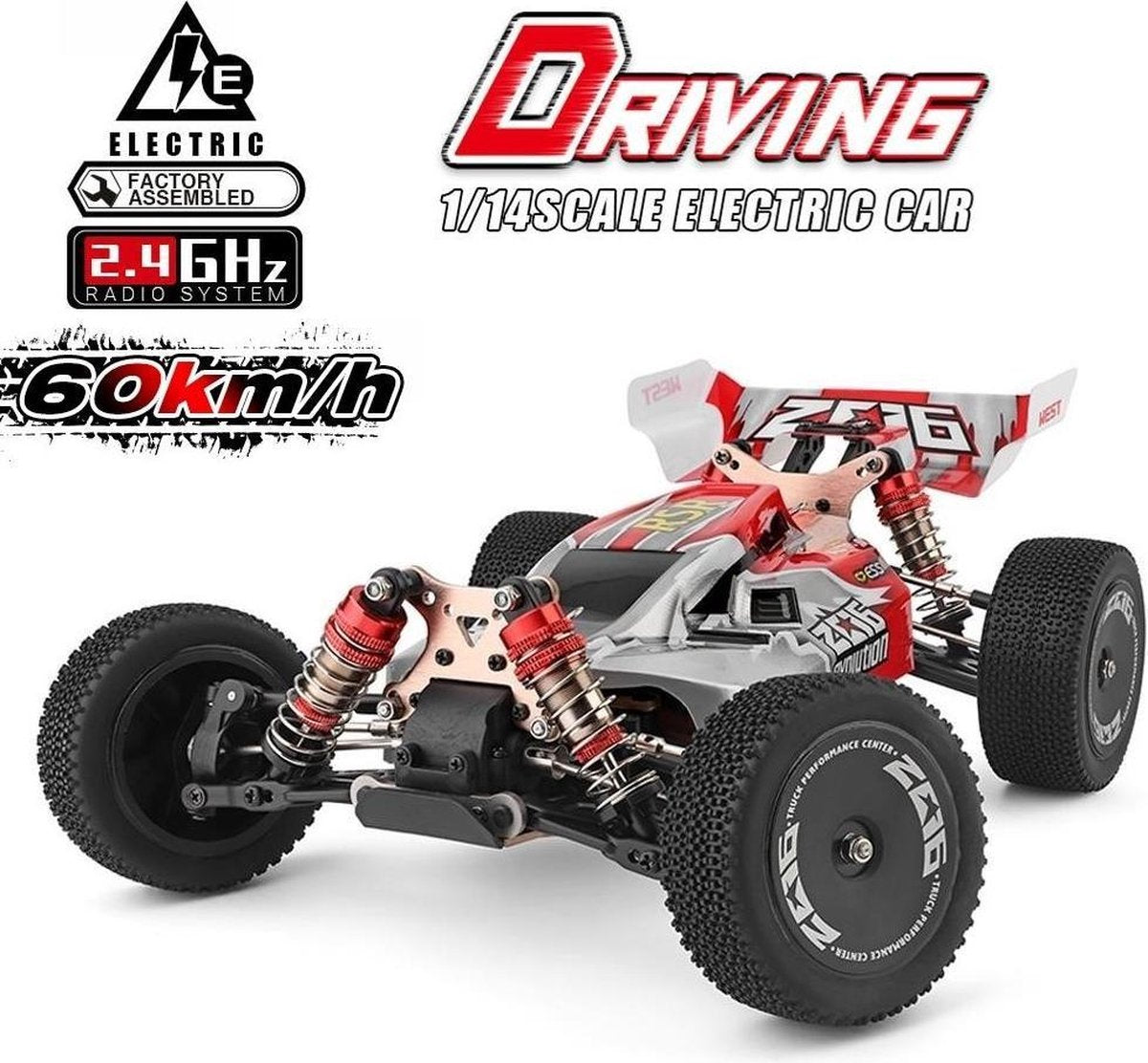 Wltoys 144001 Snelle RC Auto - RC Voertuig Volwassenen - Off Road Buggy - Radiografisch Bestuurbare Racewagen - RC Car Rood - 60km/h