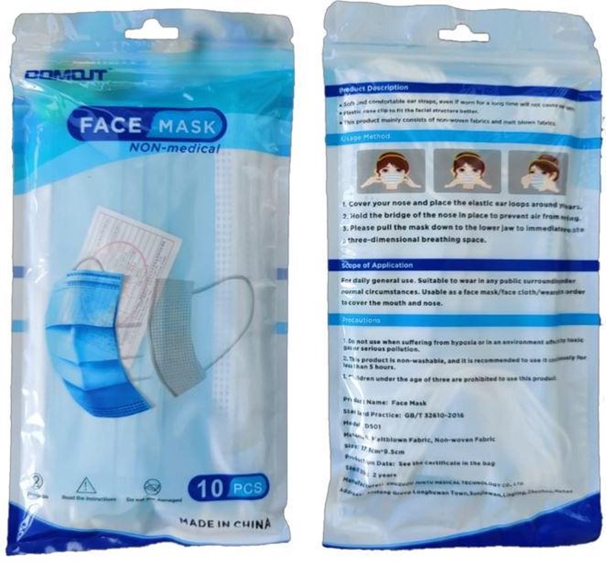 3 Laags Wegwerp Mondmaskers 10 Stuks niet Medisch