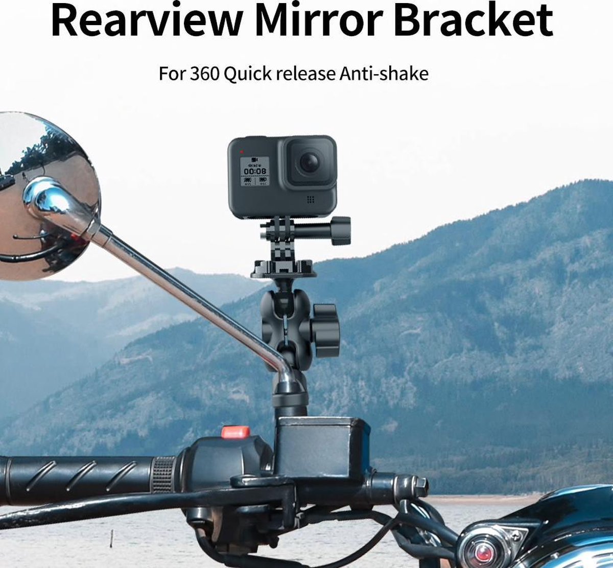 PRO SERIES Motorfiets Achteruitkijkspiegel Houder voor GoPro / DJI OSMO / Insta360 en Sport / Action Cameras