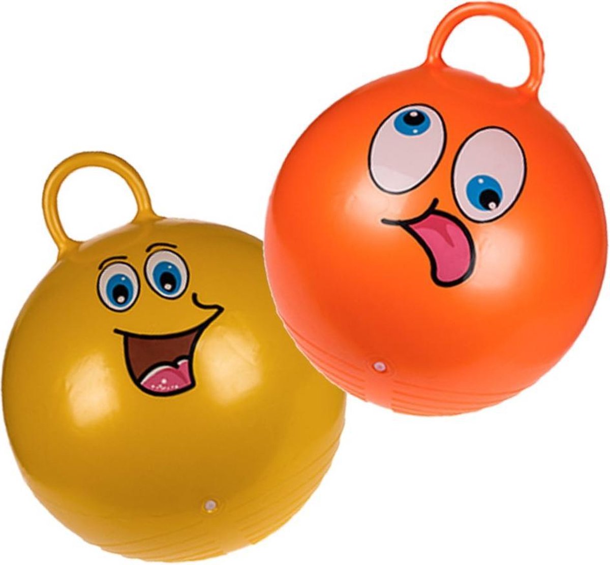2x stuks skippyballen smiley voor kinderen goud en groen 45 cm - Zomer buiten speelgoed