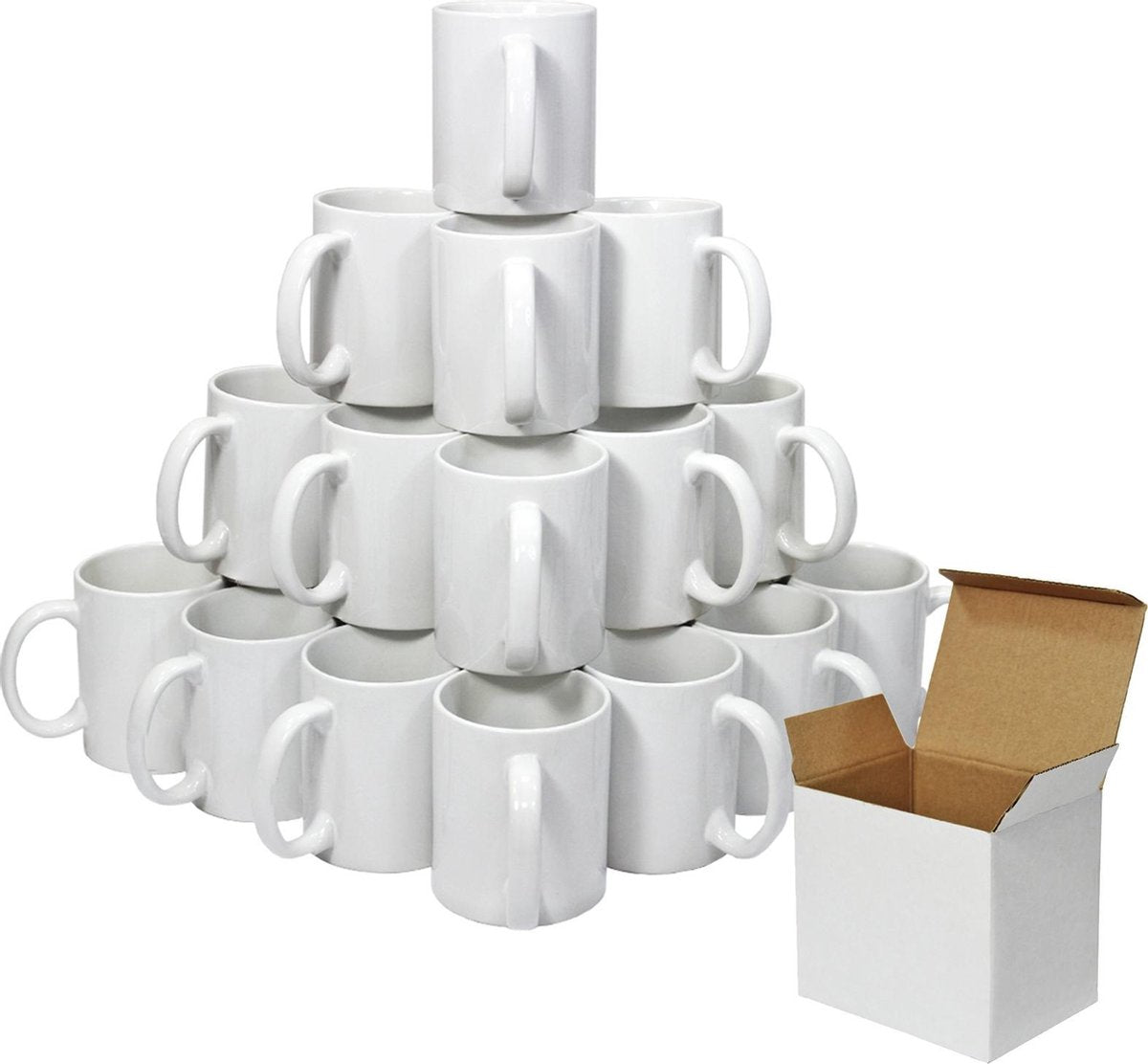 36 White Polymer Coated AAA Mugs With Boxes