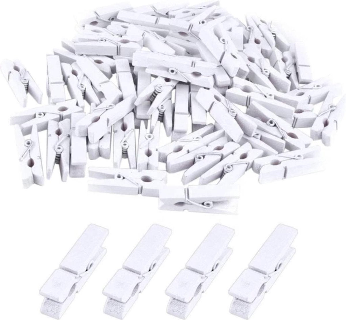 Mini Wasknijpers - Hout - Wit - 2.5 cm - 100 stuks