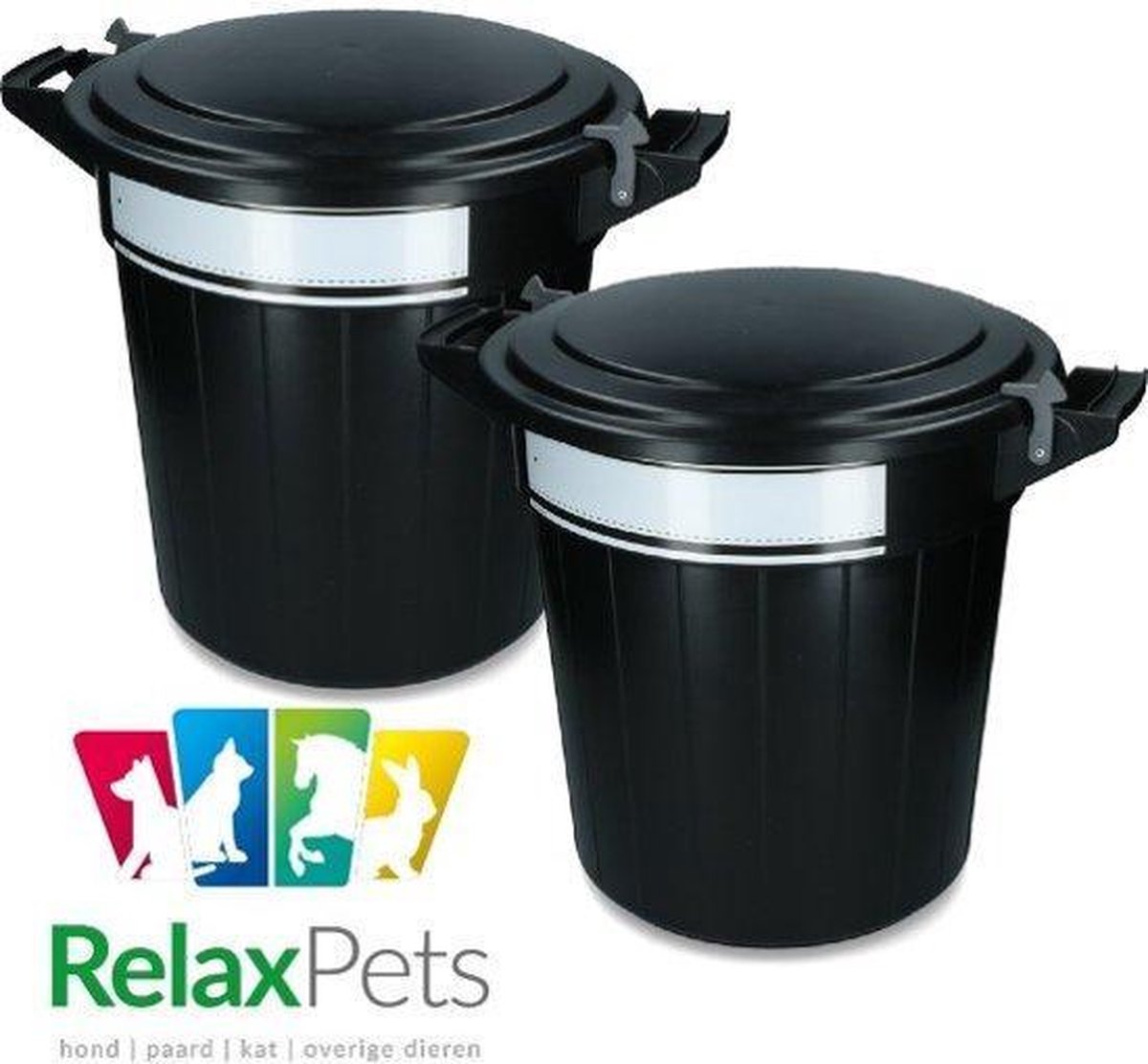 RelaxPets - Voerton - Voer Bewaar Box - Feed Bucket - Schrijflabel - Lock Sluiting - Inclusief Deksel - Zwart - 40 Liter - 2 stuks -  40L 46x44.5cm