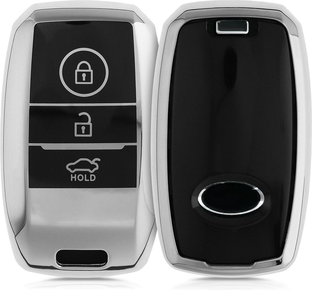 kwmobile autosleutelhoes voor Kia 3-knops Smartkey autosleutel - TPU beschermhoes in hoogglans zilver