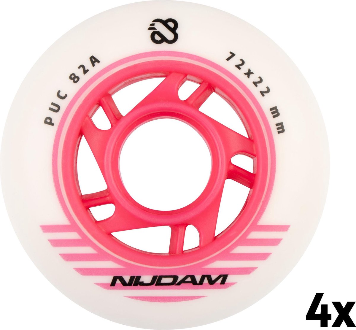 Nijdam Inline skate wielen - 72x22 mm - 85A - 4st - Wit/Roze/Zwart