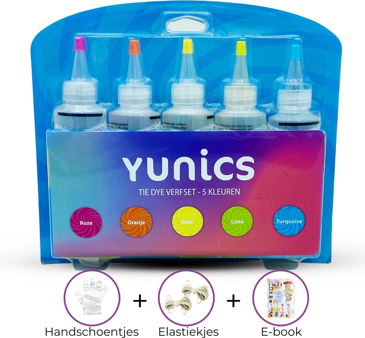 YUNICS® Tie Dye Kit - M - 5 kleuren 120ML - Tie Dye Set - Tie Dye Verf - Textielverf - Complete Set - Inclusief Elastieken & Handschoenen - Inclusief Nederlandstalige Handleiding - Roze