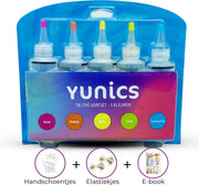 YUNICS® Tie Dye Kit - M - 5 kleuren 120ML - Tie Dye Set - Tie Dye Verf - Textielverf - Complete Set - Inclusief Elastieken & Handschoenen - Inclusief Nederlandstalige Handleiding - Roze