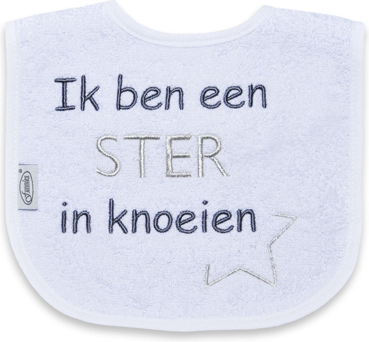 Funnies Babyslabbertje Ik Ben Een Ster In Knoeien Wit/Grijs 35154