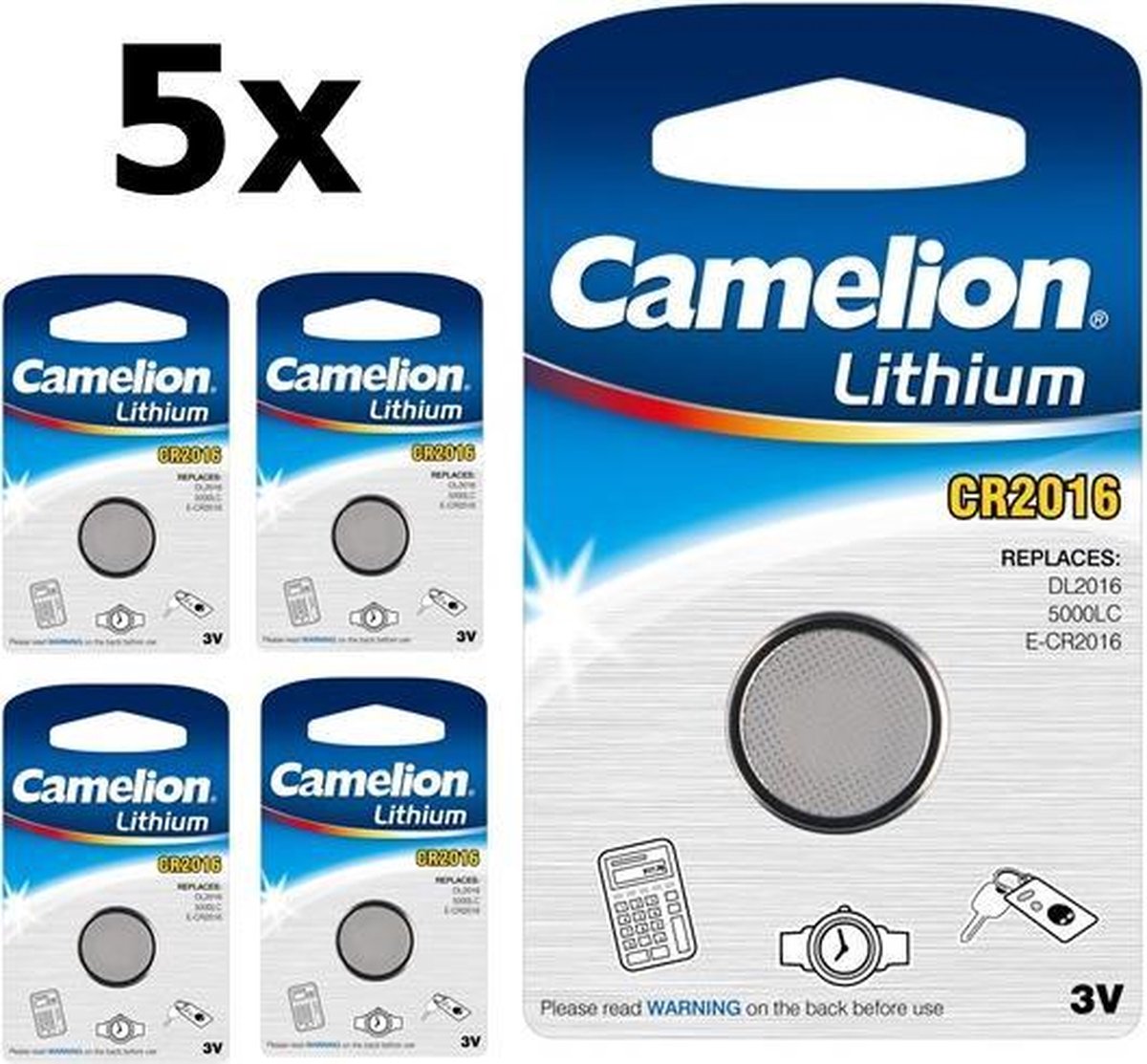 5 Stuks - Camelion CR2016 Professional Electronics 3V 90mAh Lithium knoopcel
