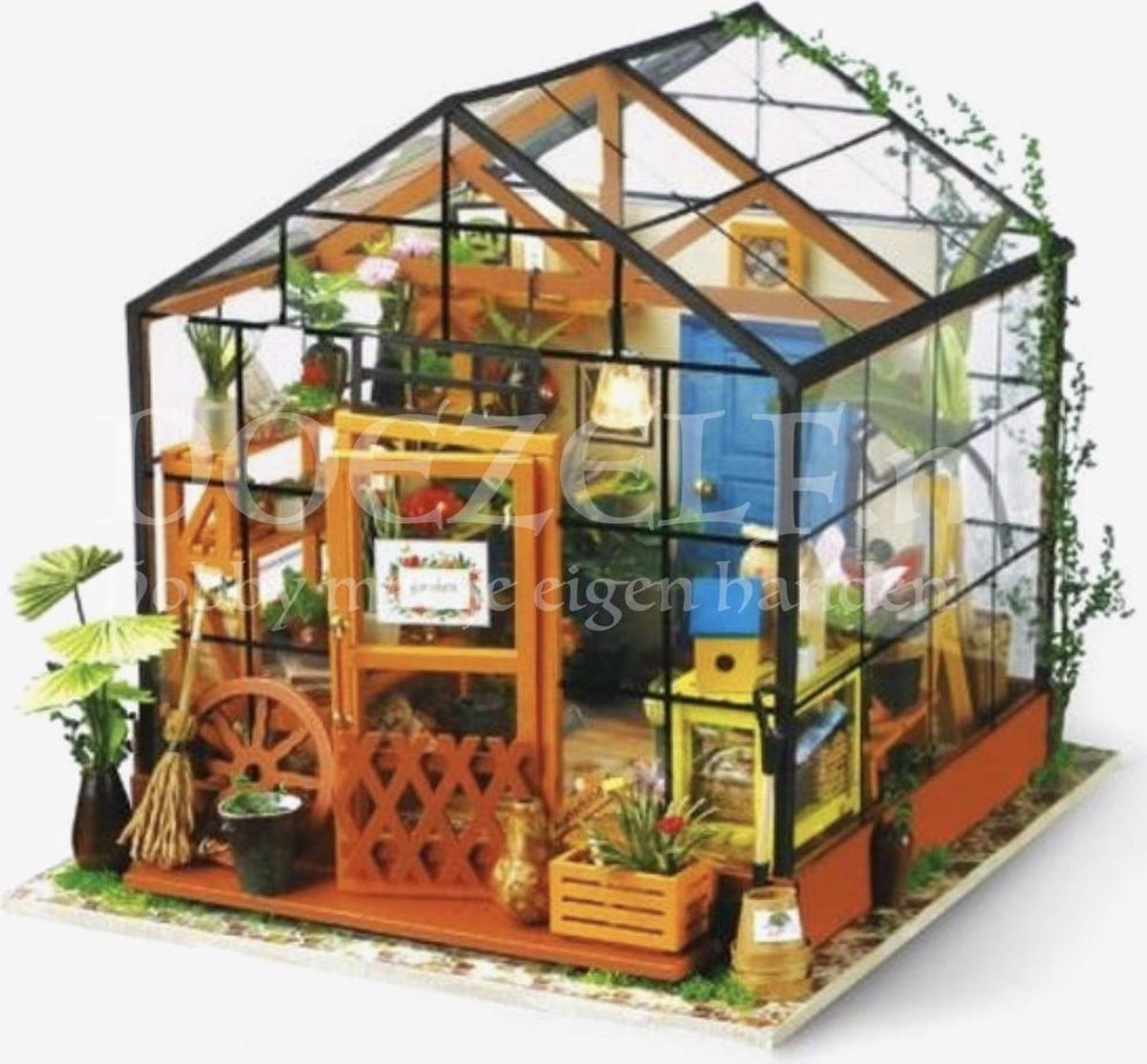 Robotime modelbouw Miniatuur bouwpakket Cathy's Flower House hout/papier/kunststof - 195mm hoog x 175mm breed x 175mm diep - met lampje