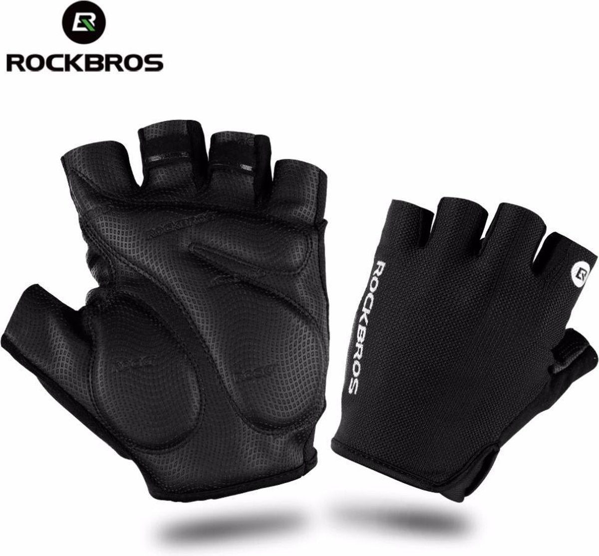 ROCKBROS fiets half vinger handschoenen maat L schokbestendig ademend mannen vrouwen zomer MTB bergsporten wielerkleding handschoenen/ROCKBROS - zwart