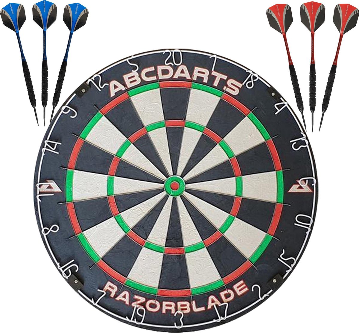 ABC Darts - Razorblade Dartbord + 2 Sets Black Brass 23 gram Dartpijlen