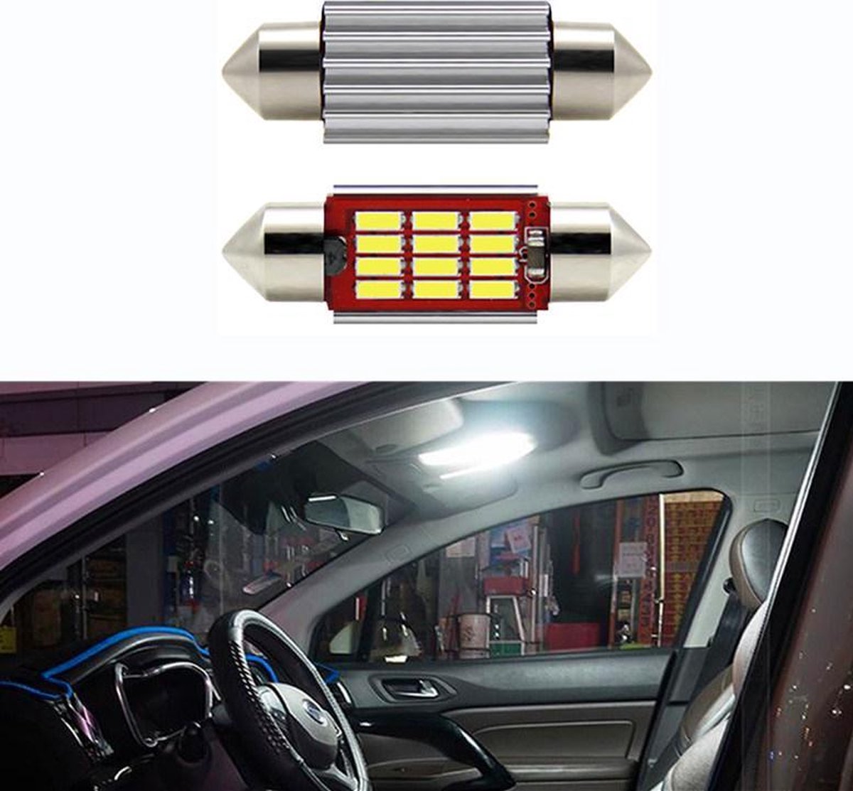 Set auto C5W LEDlamp - LED festoon 39mm - Xenon wit 6000K - Canbus geschikt - 12 Volt