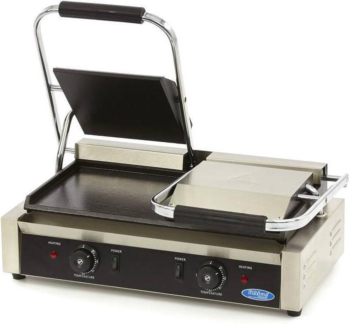 Dubbele Contact Grill - RVS - Gietijzeren Bakplaat - Gladde Platen- Variabele Thermostaat - Professionele Tostie Ijzer / Paninigrill - Maxima