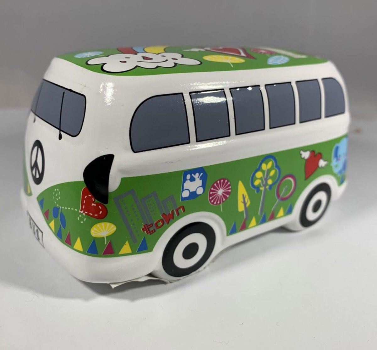 Hippie busje spaarpot met versiering (Groen)