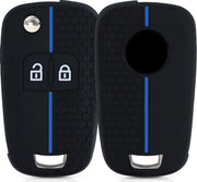 kwmobile autosleutelhoes voor Opel Chevrolet 2-knops inklapbare autosleutel - Siliconen beschermhoes in zwart / blauw