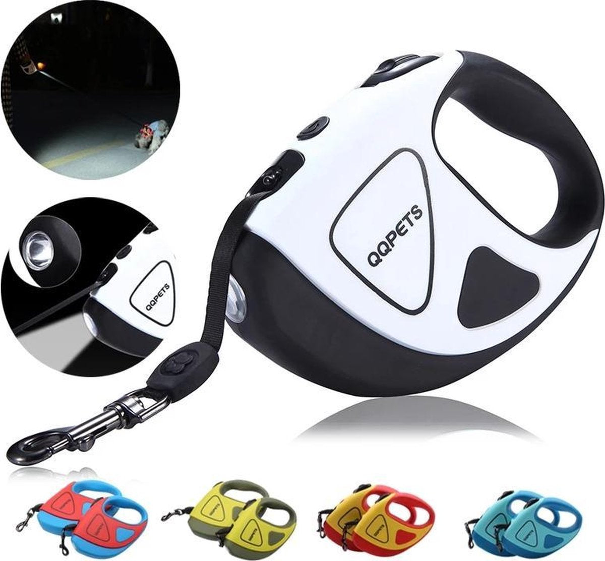 TBG Huisdier Hond Automatische Intrekbare Vezel Leiband Nacht Veiligheid LED Shining Automatisch Uitrekkende Hond Hand Vasthouden Touw DierbenodigdhedenWhite 3m